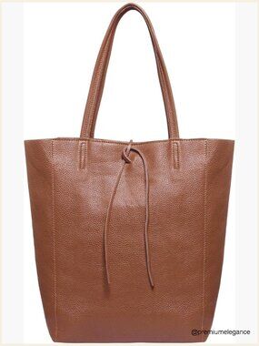 Genuine Calf Leather Tote with Zipper, Inner Pocket & Flat Base, Unlined